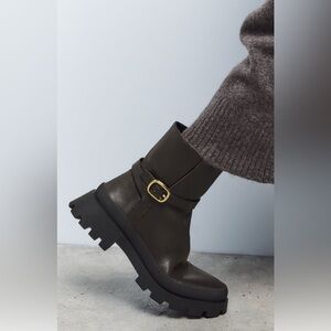Zara Brown chunky lug sole military boots